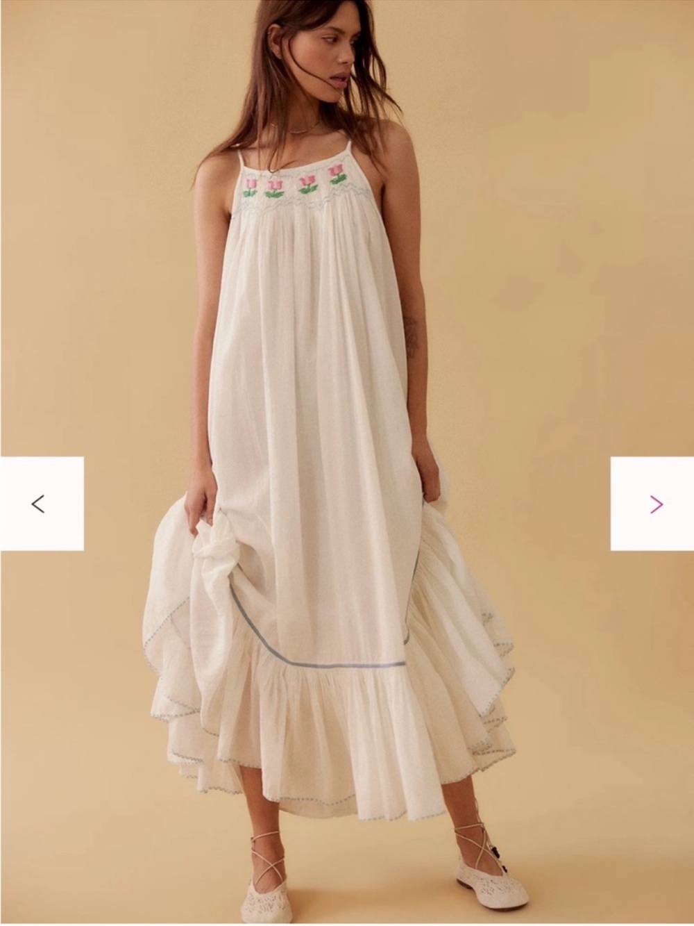 Free People Cream Embroidered Maxi Tip Toeing Tulips Dress size medium